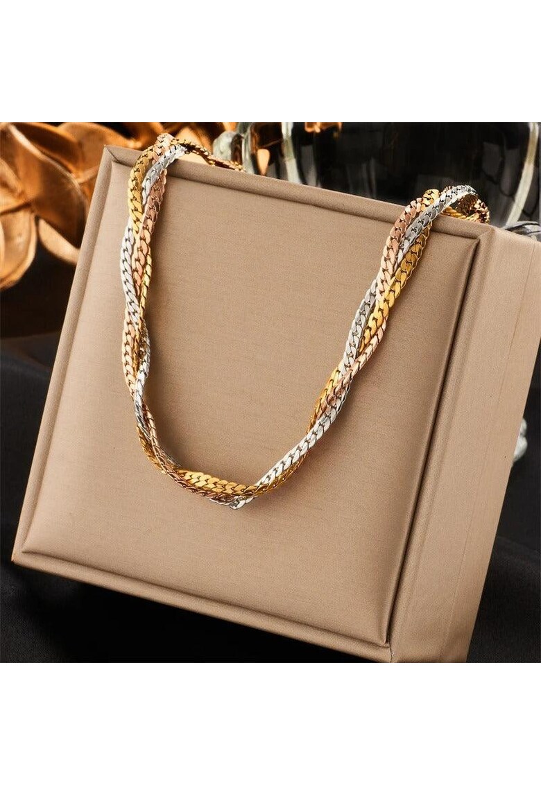 Colier auriu - din otel inoxidabil - impletit - suflat cu aur 18k - Alyda C1