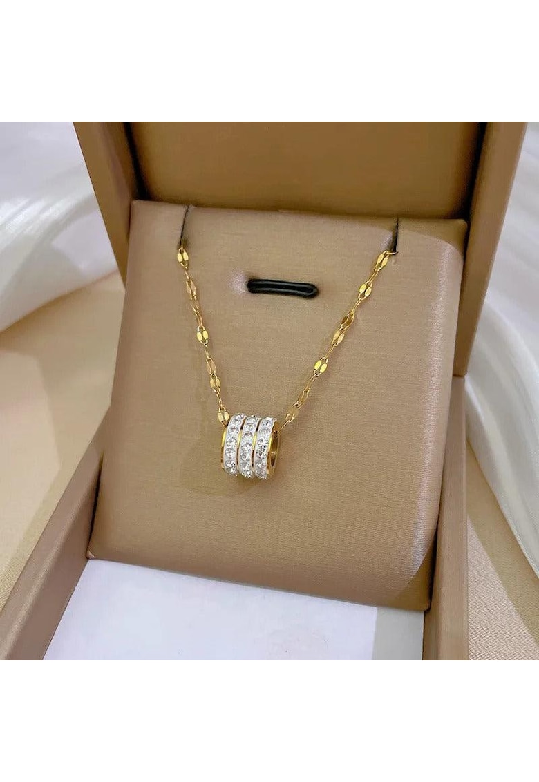 Colier auriu - din otel inoxidabil - cu pandantiv rotund - suflat cu aur 18k - Alvina C1