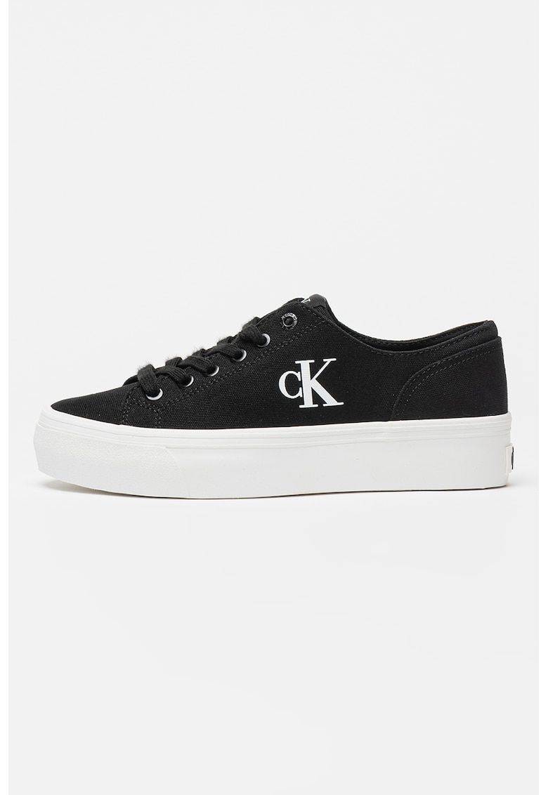 Pantofi sport din material textil cu talpa flatform - Alb/Negru