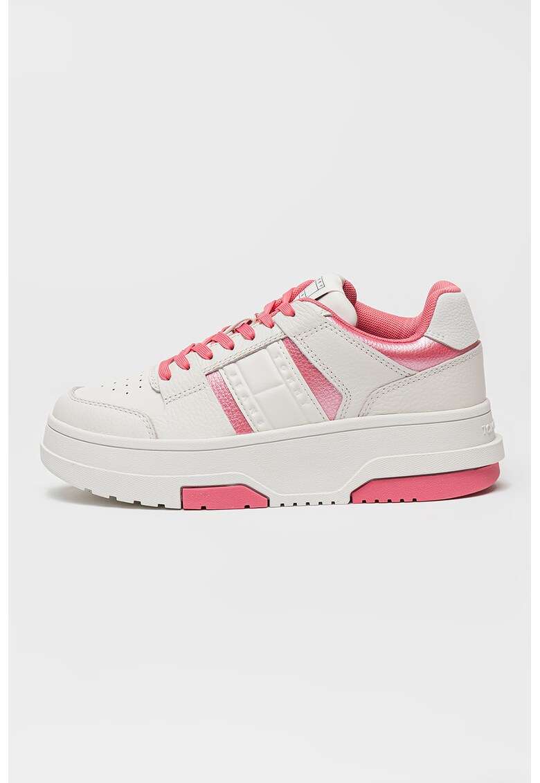 Pantofi sport low-cut de piele - Alb/Roz