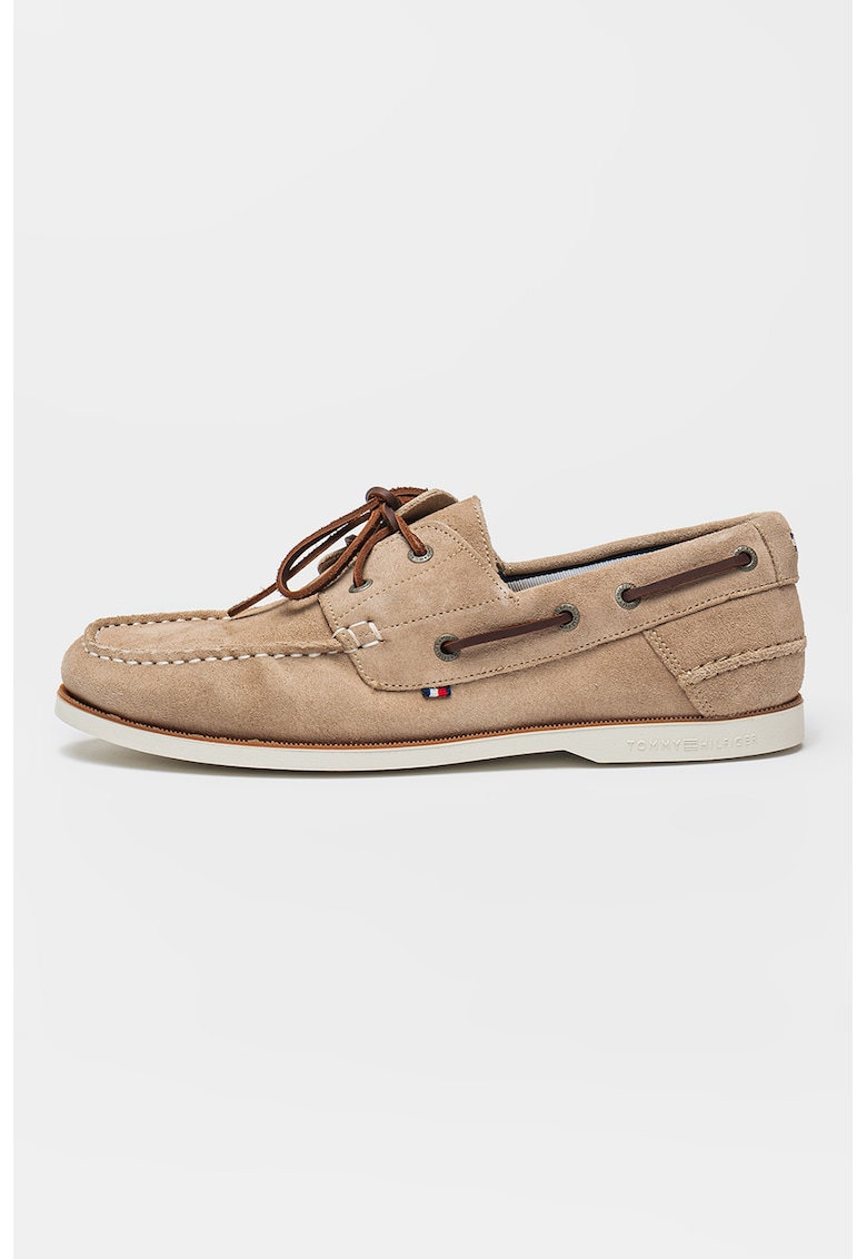 Pantofi boat din piele intoarsa cu varf rotund