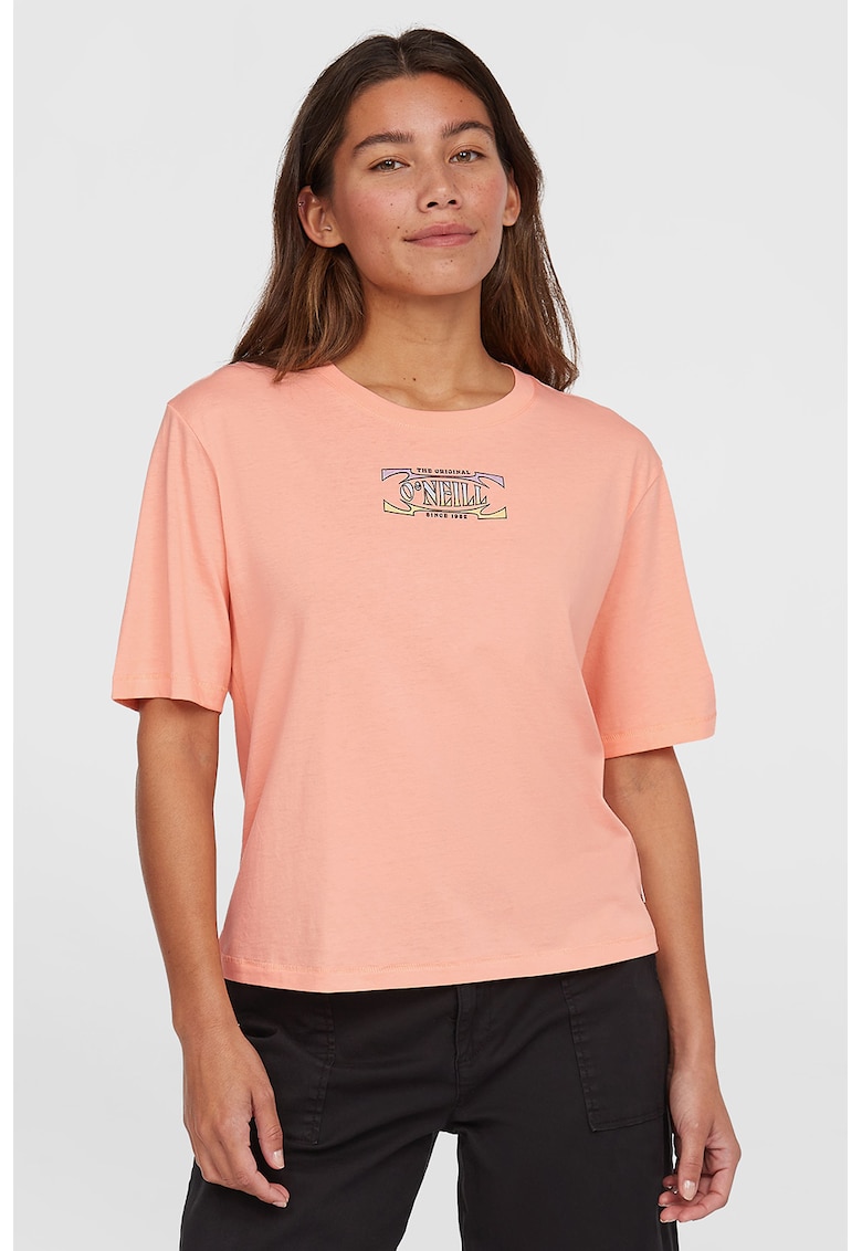 Tricou de bumbac cu imprimeu - Piersica