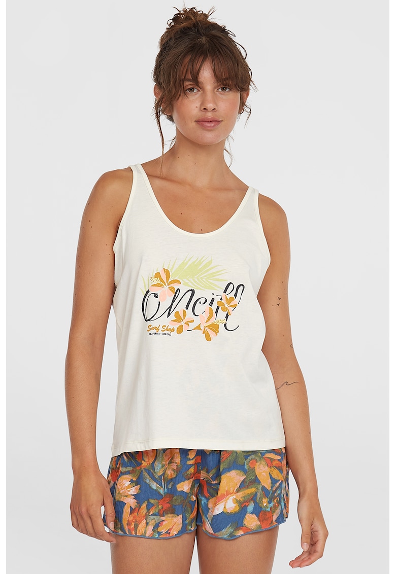 Top cu model floral si imprimeu logo