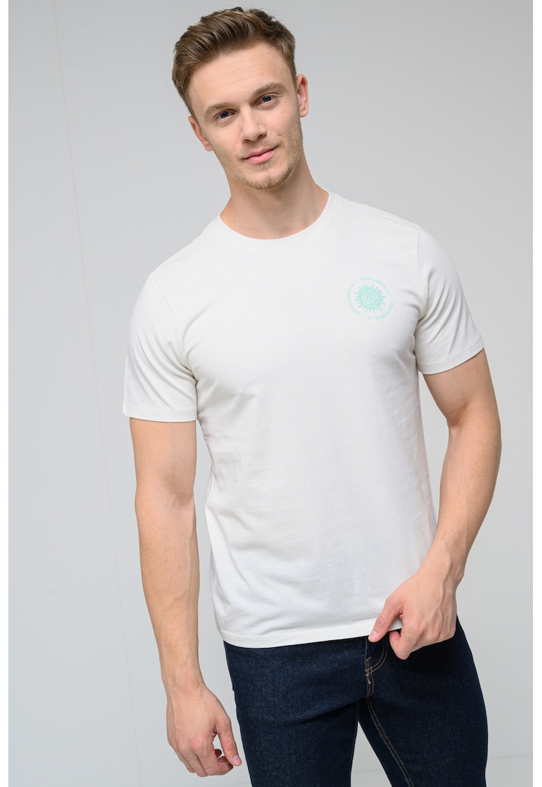 Tricou cu decolteu rotund - Verde deschis/Alb murdar