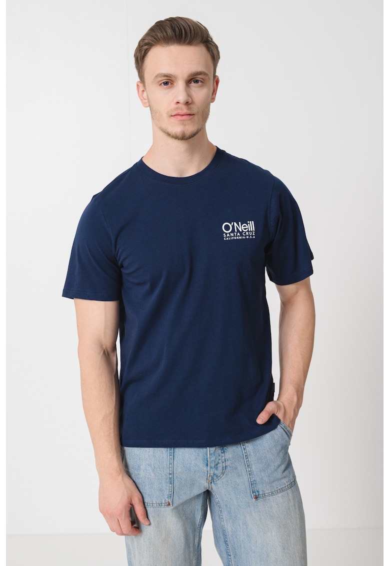 Tricou cu decolteu la baza gatului si logo pe piept - Alb optic/Bleumarin