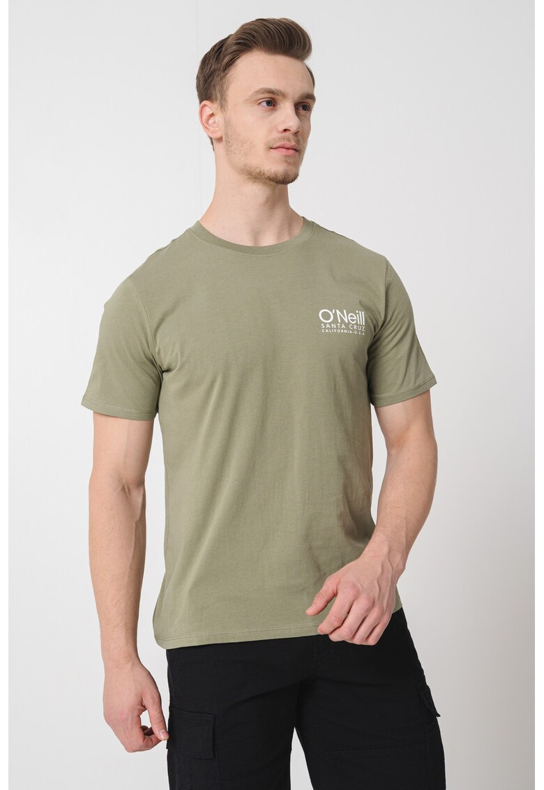 Tricou cu decolteu la baza gatului si logo pe piept - Verde pal/Alb optic