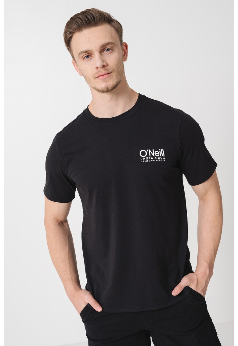 Tricou cu decolteu la baza gatului si logo pe piept - Negru/Alb optic