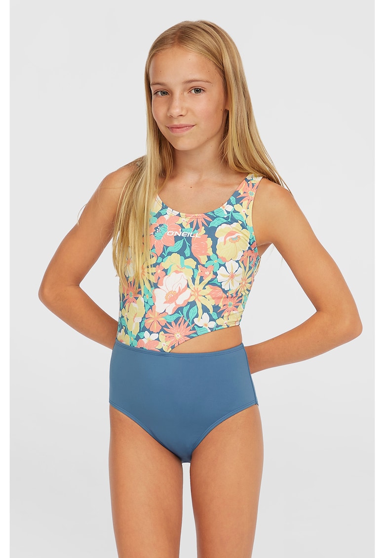 Costum de baie cu model floral si decupaj