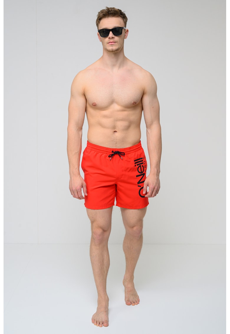 Pantaloni scurti de baie cu snur si logo - Rosu/Negru
