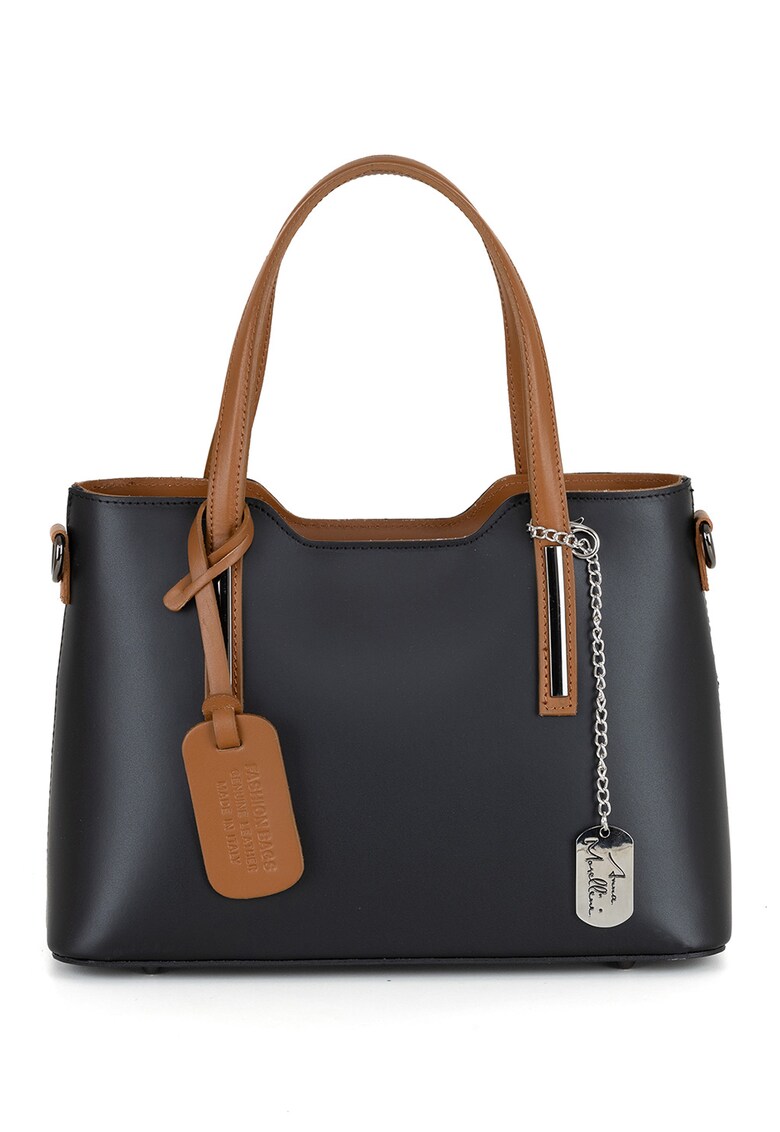 Geanta piele cu bareta de umar1112 - Negru/Maro scortisoara - 22 x 28 x 8 CM