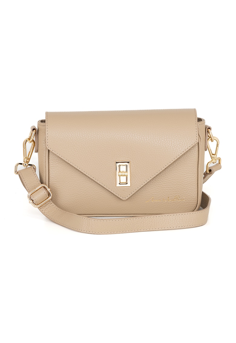 Geanta crossbody din piele cu sistem metalic - Maro camel