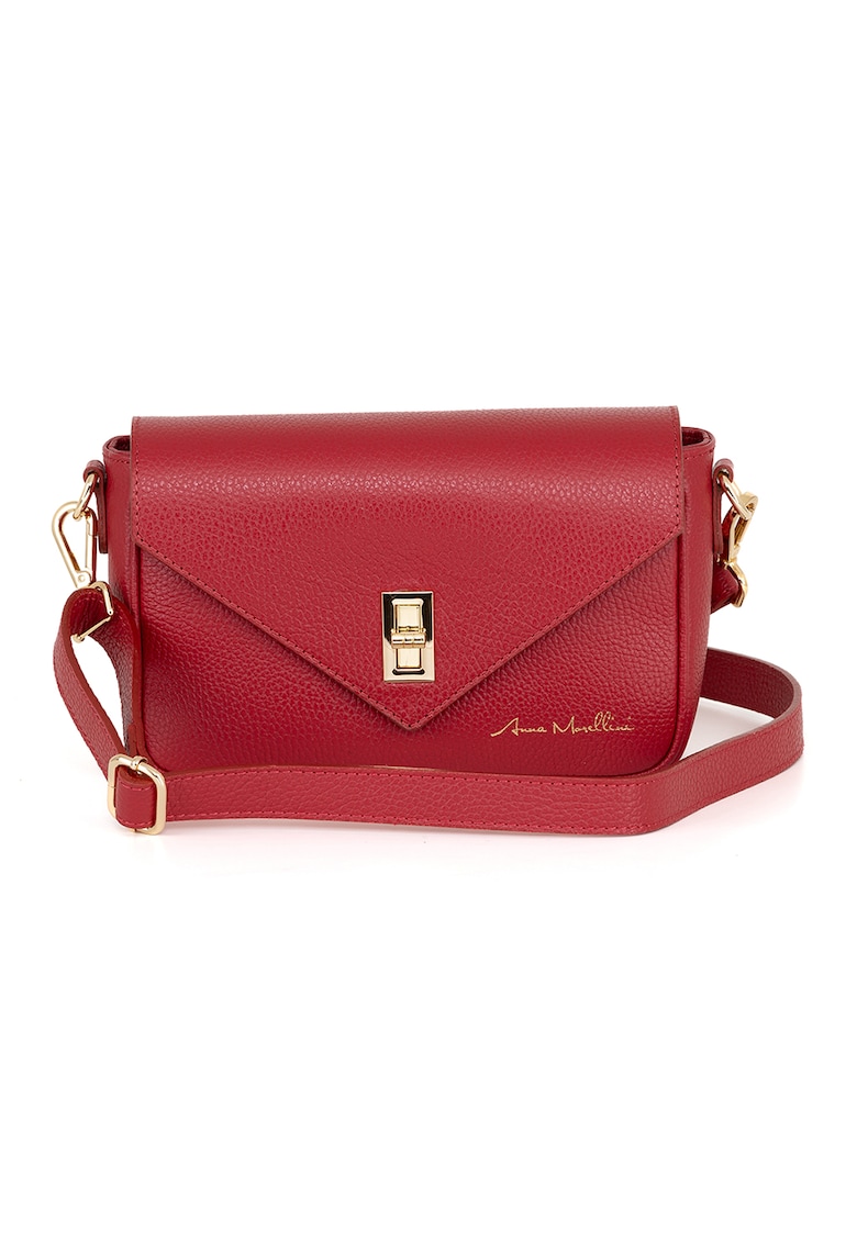 Geanta crossbody din piele cu sistem metalic - Visiniu