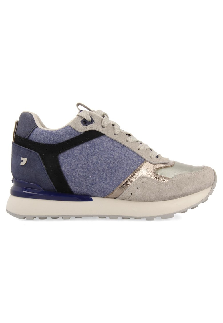 Pantofi sport cu insertii de piele intoarsa - Albastru prafuit/Bej deschis