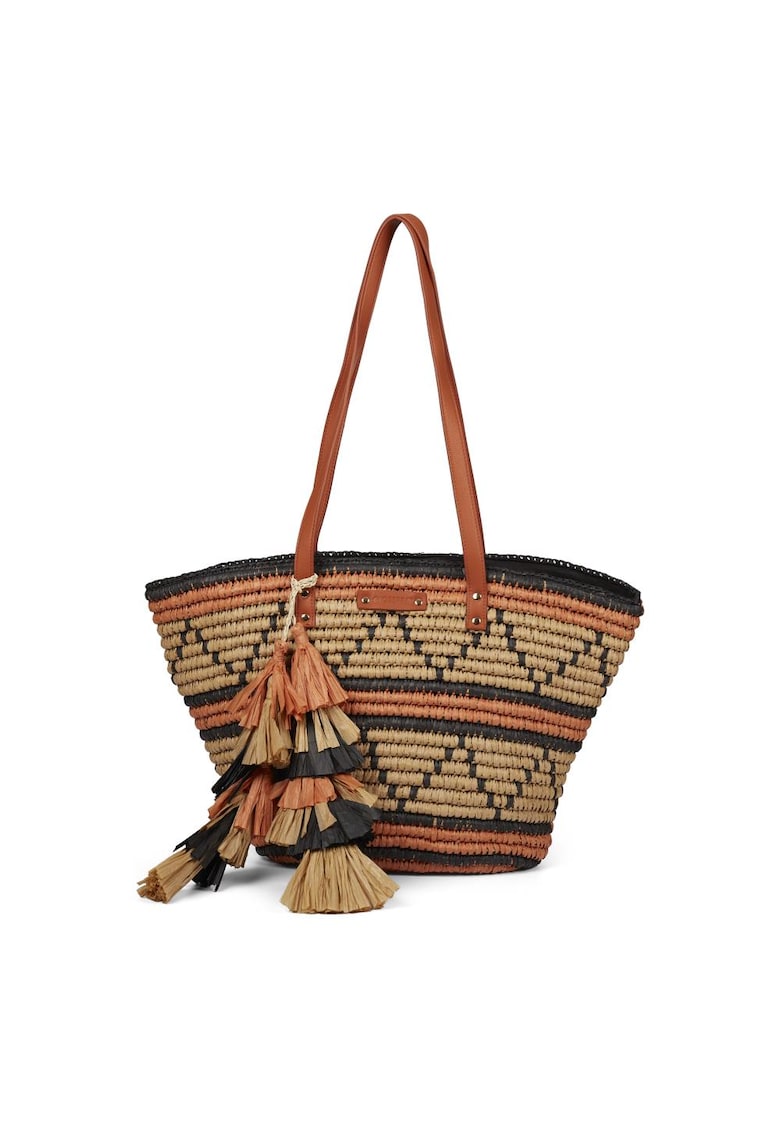 Geanta de rafie cu bareta de umar si canafi - Multicolor