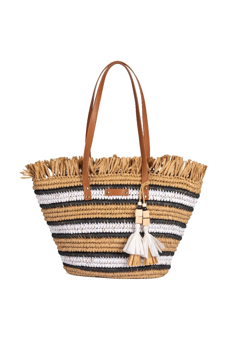 Geanta de rafie cu bareta de umar si canafi - Multicolor