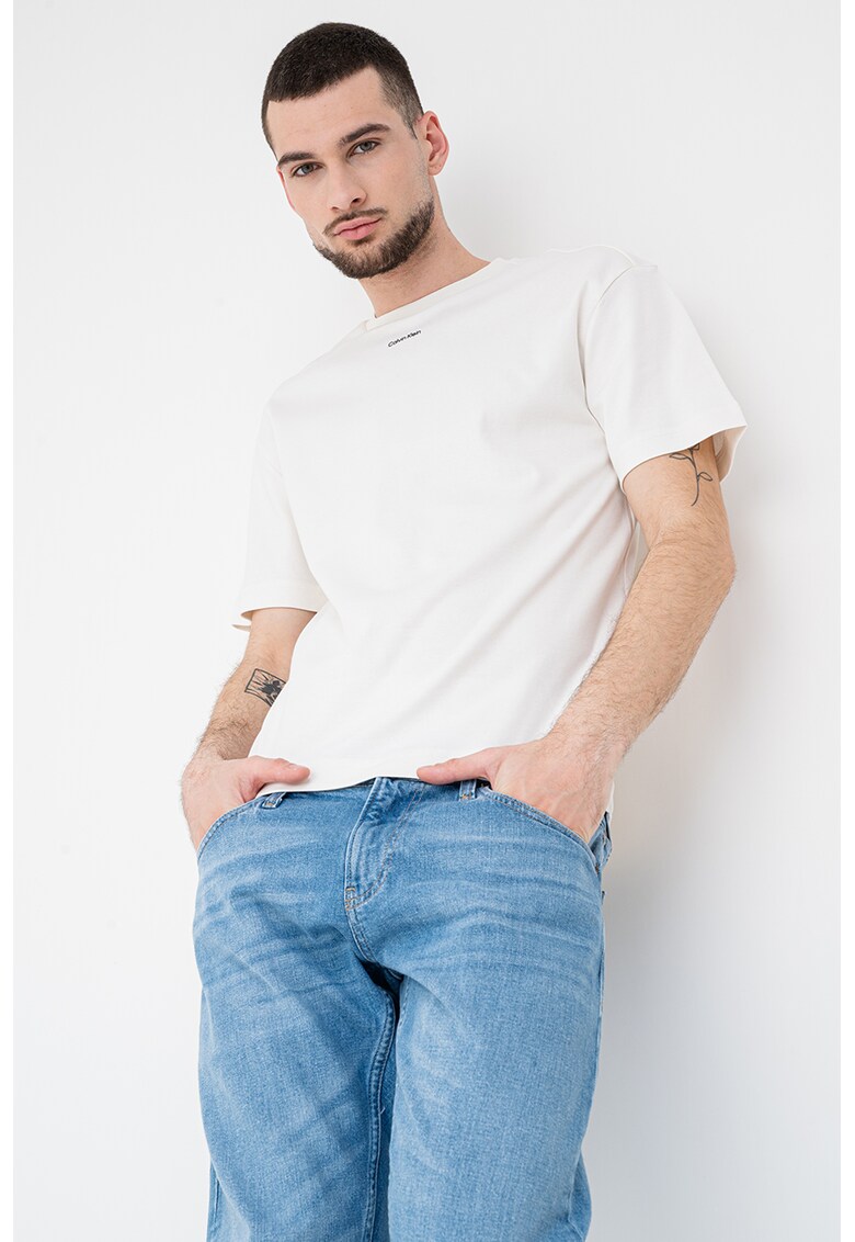Tricou de bumbac cu decolteu la baza gatului