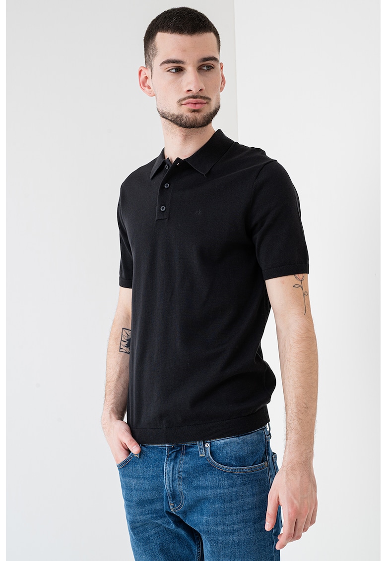 Tricou polo cu model uni - Negru