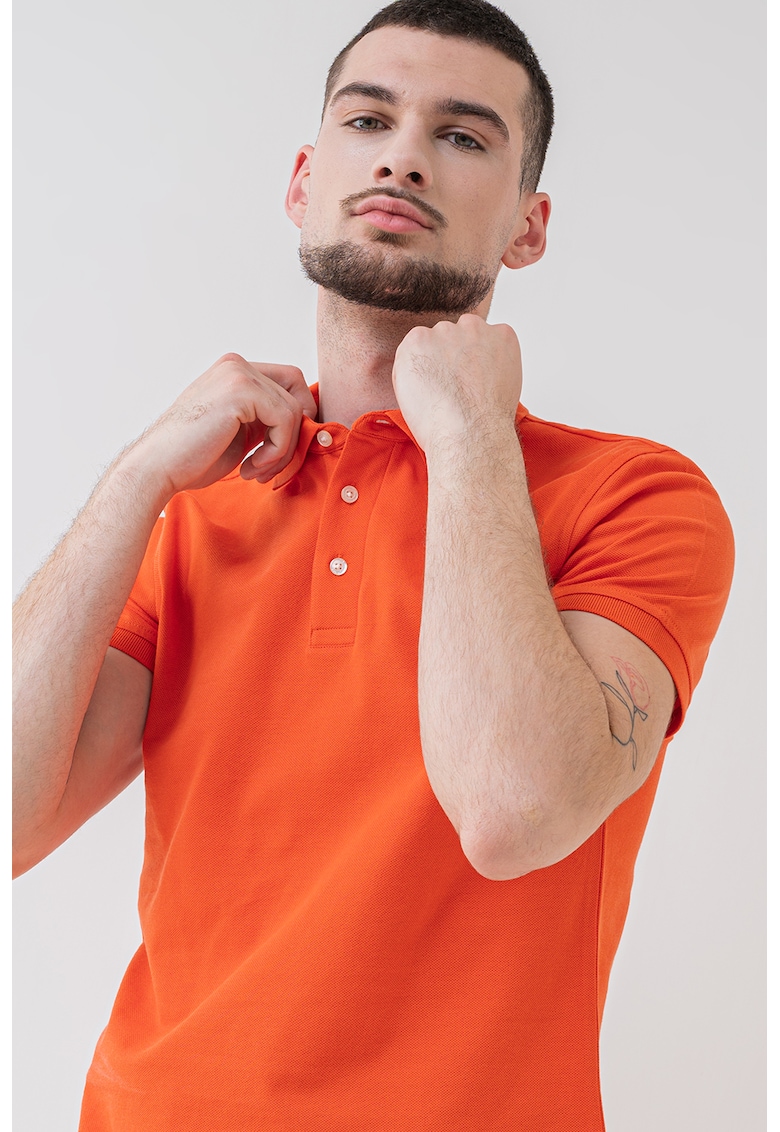 Tricou polo slim fit din amestec de bumbac organic