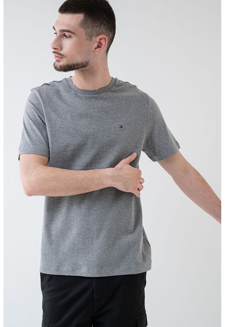 Tricou de bumbac organic cu logo discret - Gri melange