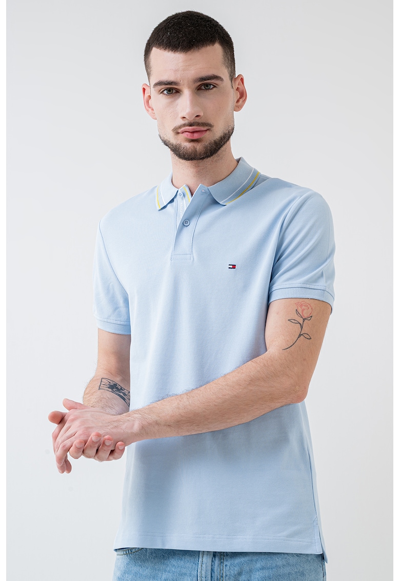 Tricou polo din amestec de bumbac organic - Albastru deschis