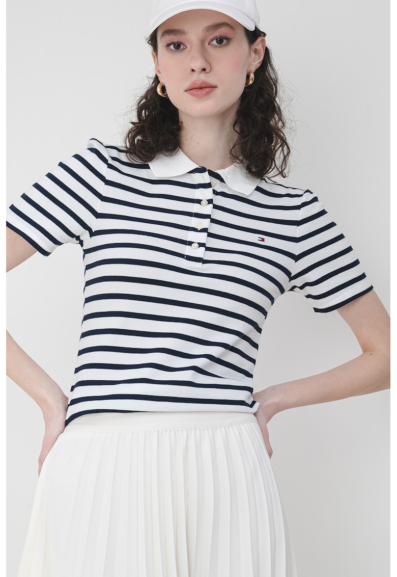 Tricou polo cu croiala slim-fit si logo - Negru