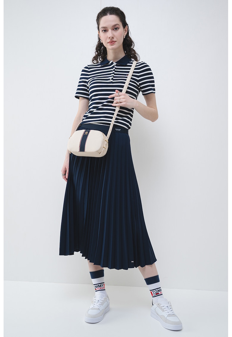 Tricou polo cu croiala slim-fit si logo - Alb/Bleumarin