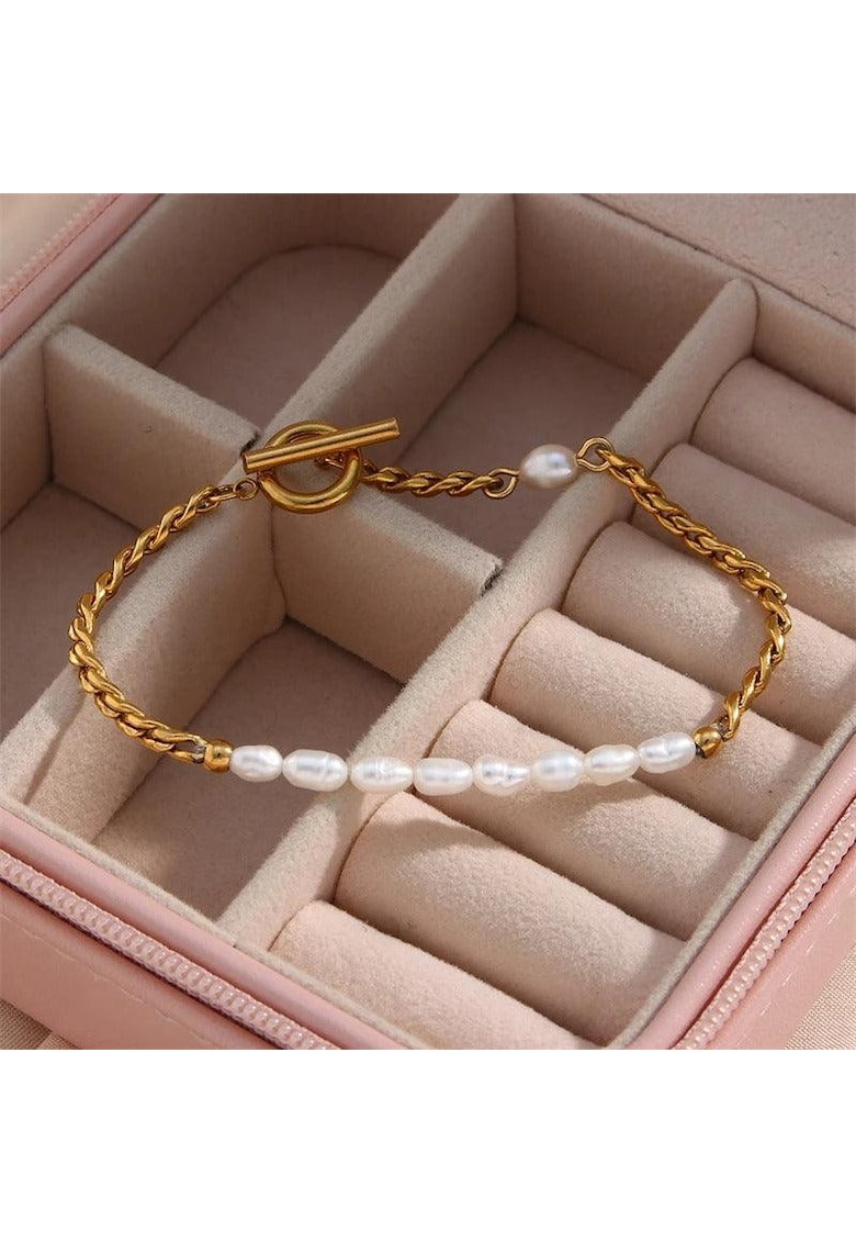 Bratara aurie - din otel inoxidabil - cu perlute - suflata cu aur 18k - Beinta C2