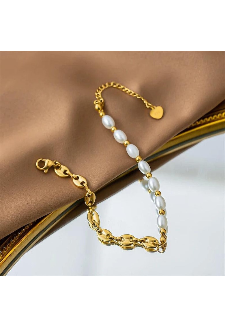 Bratara aurie - din otel inoxidabil - cu perlute - suflata cu aur 18k - Beneta C2