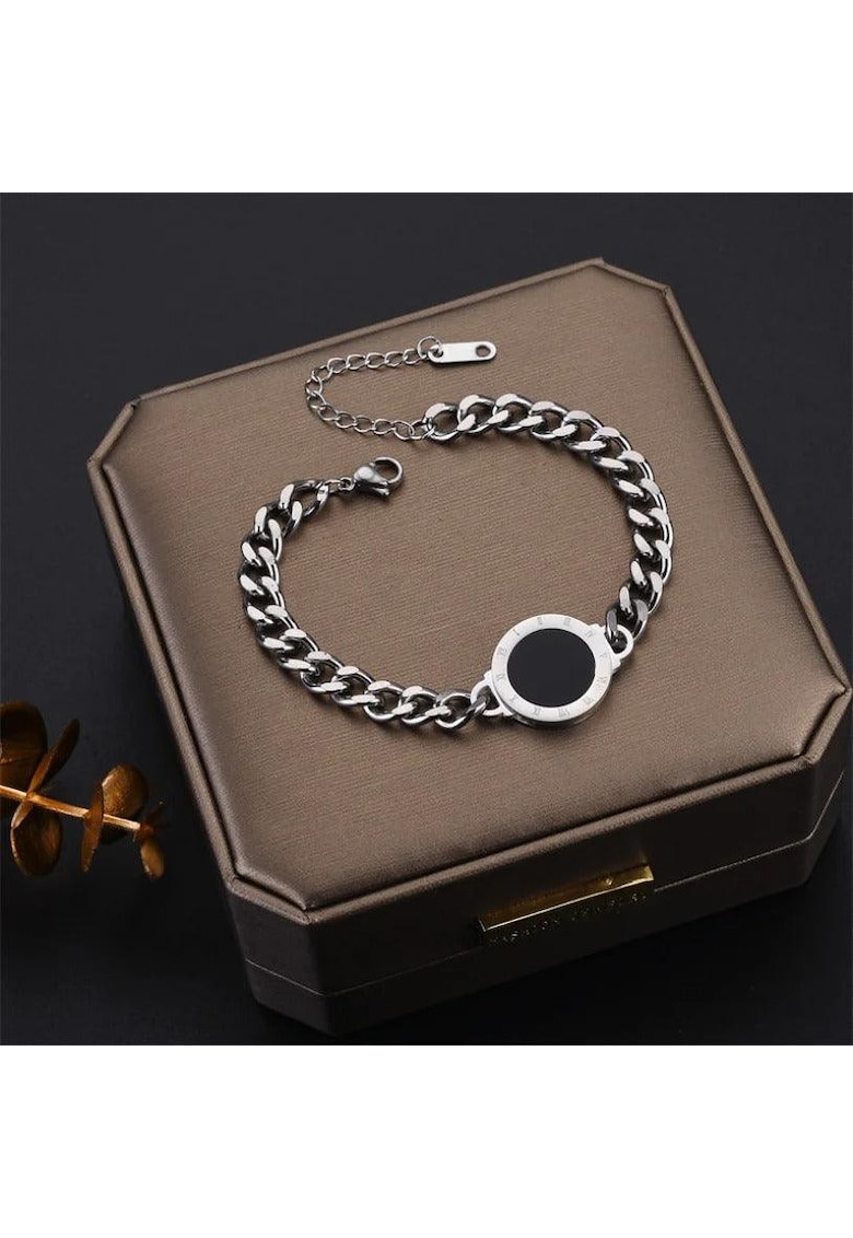 Bratara argintie - din otel inoxidabil - cu zale - suflata cu aur 18k - Benonia C2