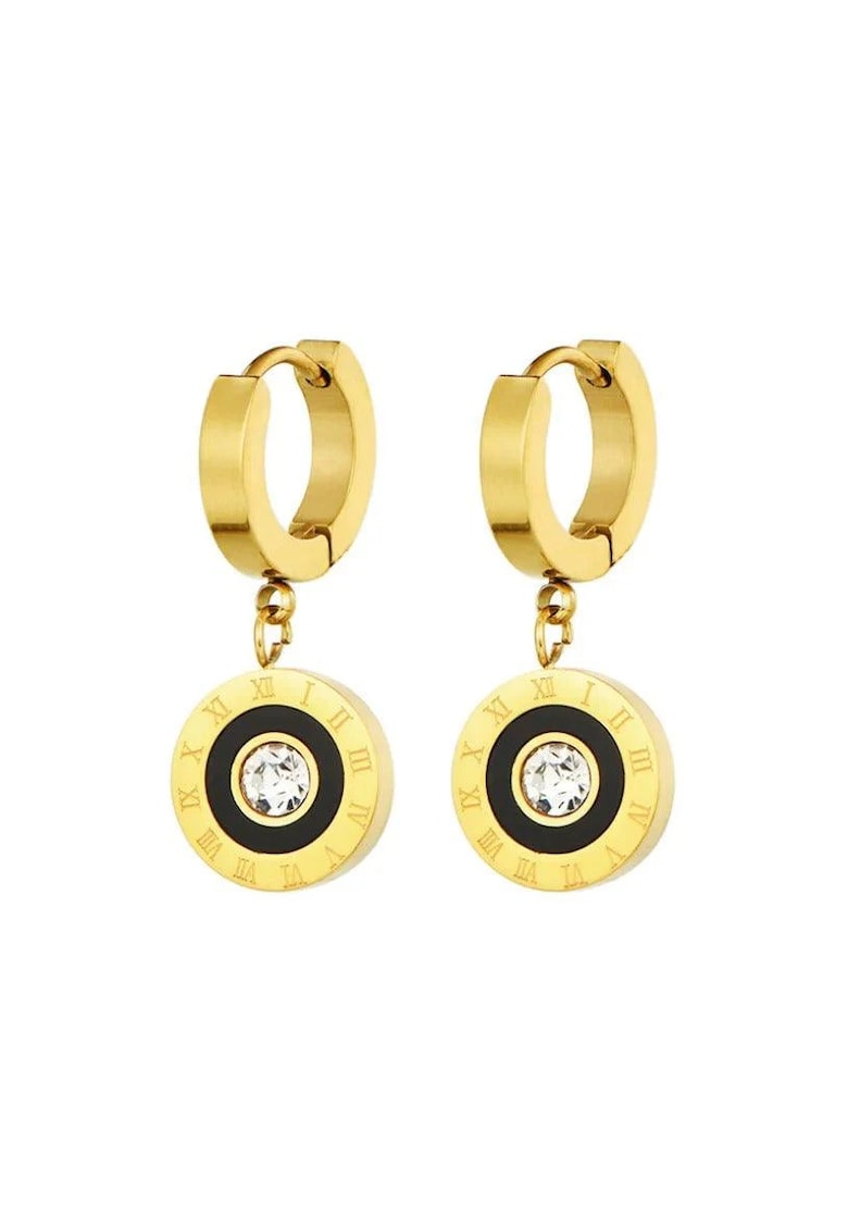 Cercei aurii - din otel inoxidabil - rotunzi - cu pietre - suflati cu aur 18k - Baroline C2