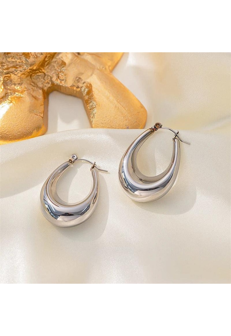 Cercei argintii - din otel inoxidabil - suflati cu aur 18k - Barry C2 Cercei argintii - din otel inoxidabil - suflati cu aur 18k - Barry C2