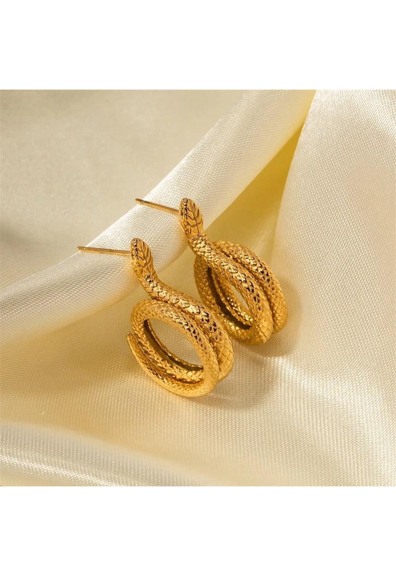 Cercei aurii - din otel inoxidabil - forma de sarpe - suflati cu aur 18k - Bartha C2