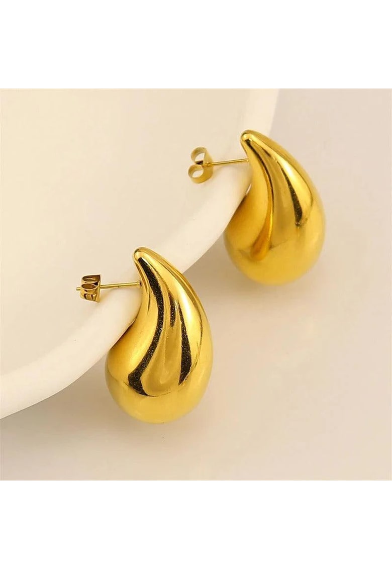 Cercei aurii - din otel inoxidabil - forma de picatura de apa - suflati cu aur 18k - Basilia C2