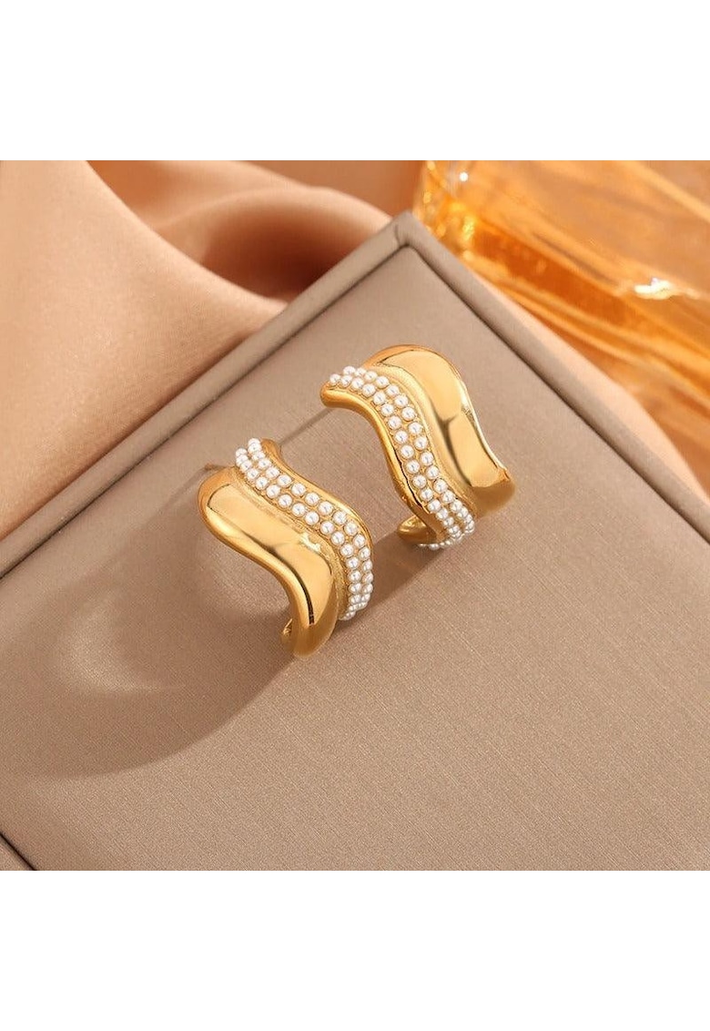 Cercei aurii - din otel inoxidabil - cu perlute - suflati cu aur 18k - Bartolina C2 Cercei aurii - din otel inoxidabil - cu perlute - suflati cu aur 18k - Bartolina C2