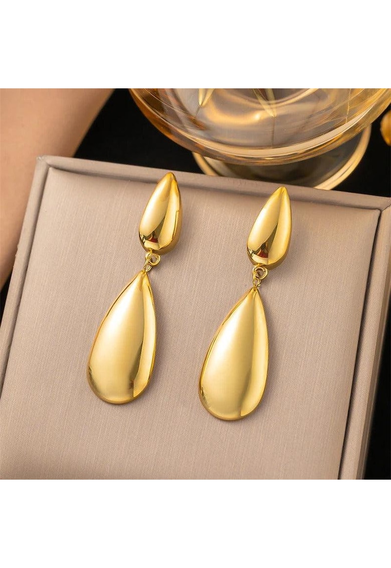 Cercei aurii - din otel inoxidabil - forma de lacrima - suflati cu aur 18k - Bastiane C2