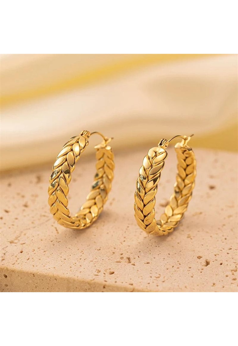 Cercei aurii - din otel inoxidabil - rotunzi - impletiti - suflati cu aur 18k - Beatrice C2