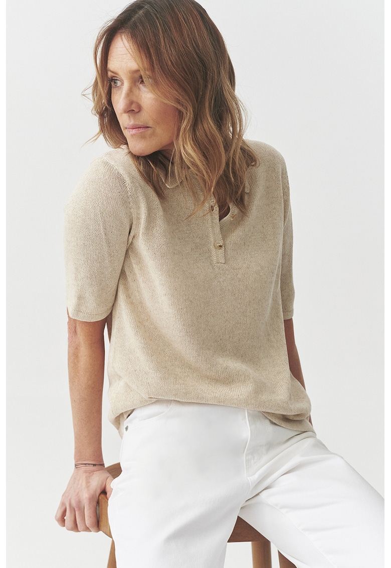 Tricou polo din amestec de lyocell si in cu maneci medii