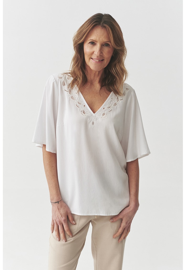 Bluza din lyocell cu maneci medi fluture - Alb optic