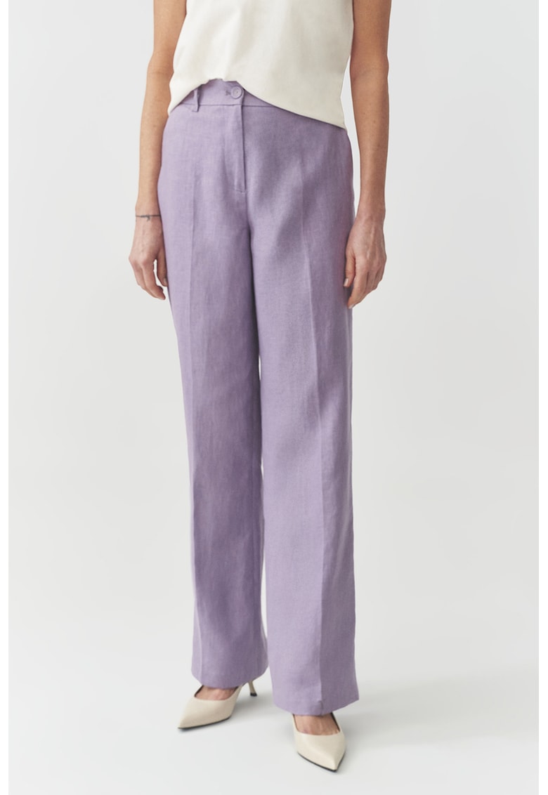 Pantaloni drepti din in Lanto - Lila pal