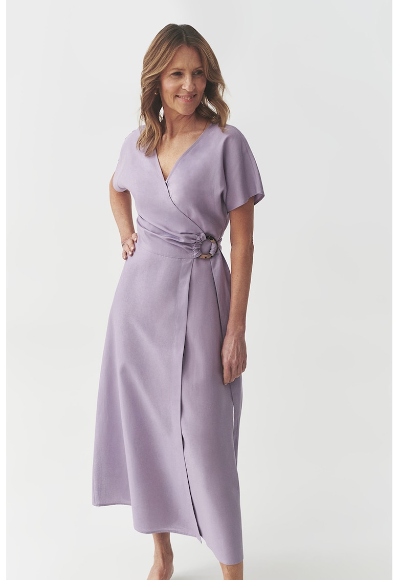 Rochie midi din amestec de lyocell cu maneci scurte