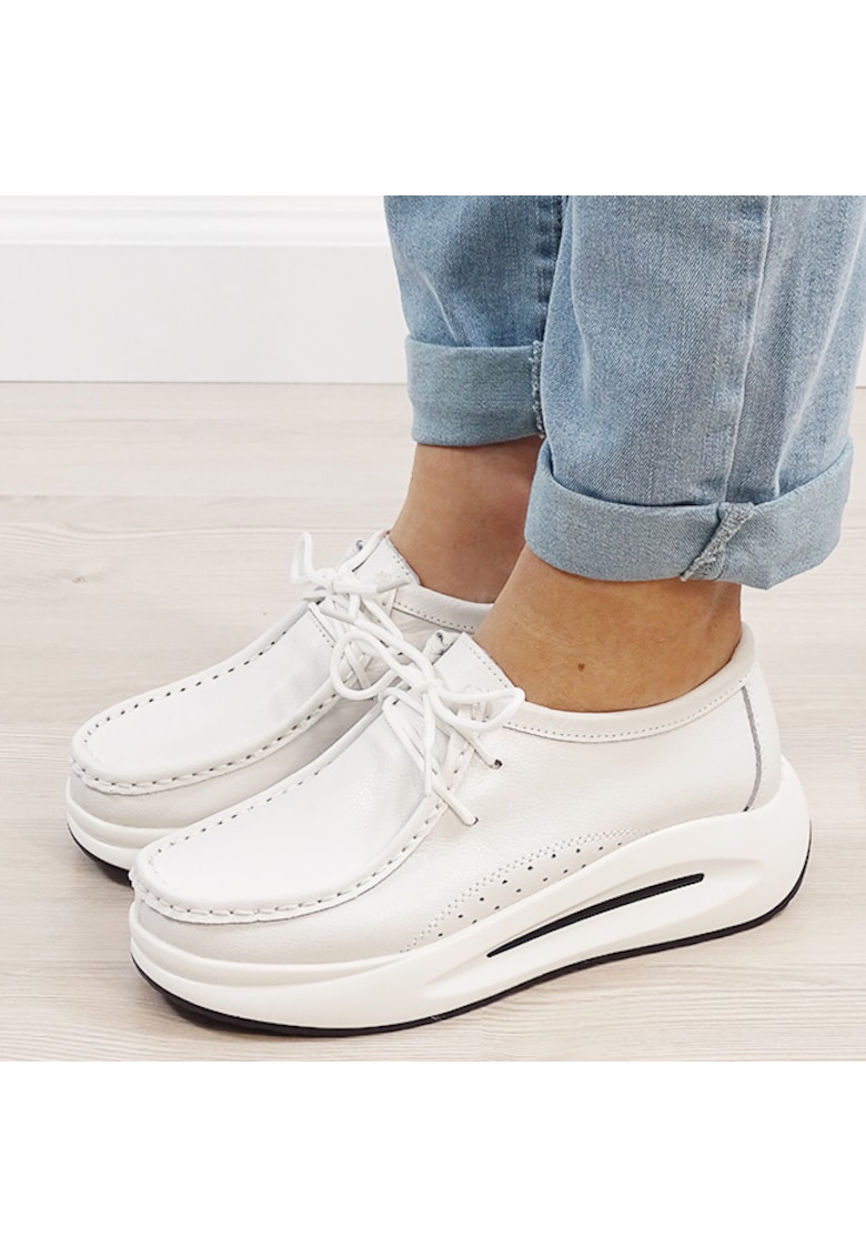 Mocasini albi din piele naturala WKS02 M7 16750