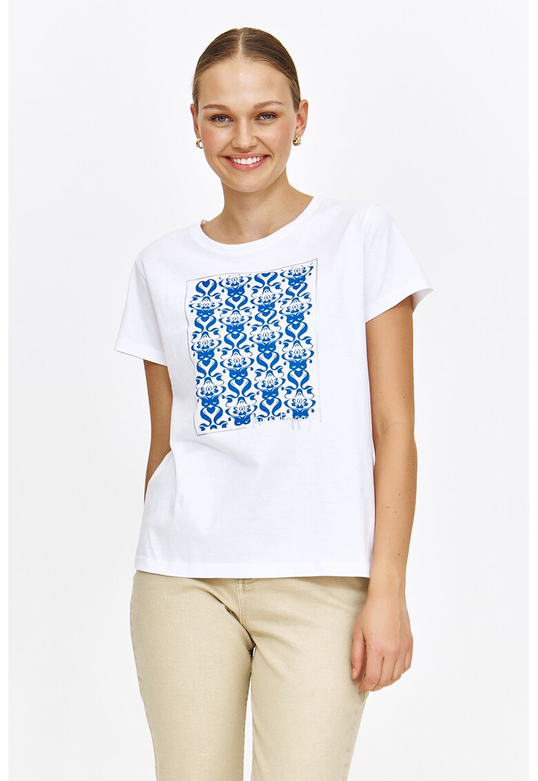 Tricou cu imprimeu grafic - Albastru royal/Alb optic