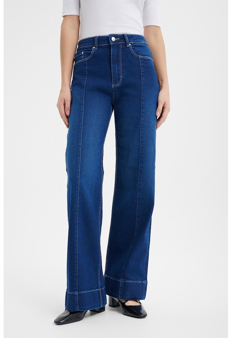 Blugi evazati cu talie inalta - Albastru petrol