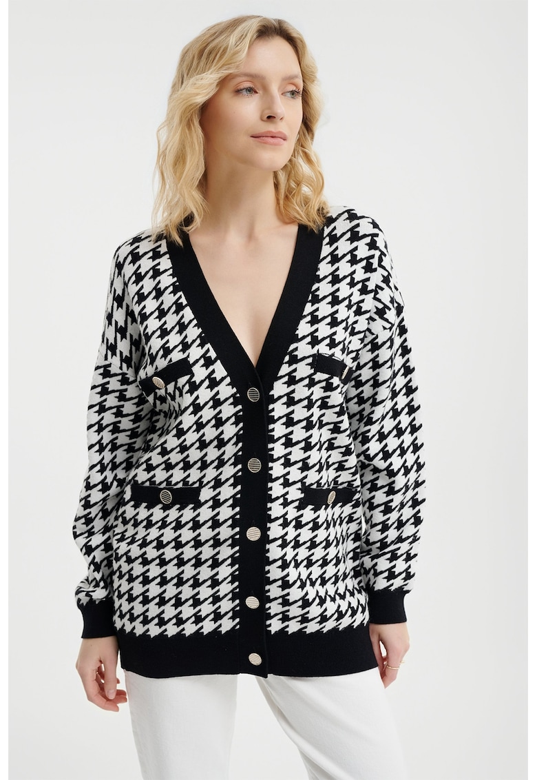 Cardigan cu decolteu in V si buzunare frontale