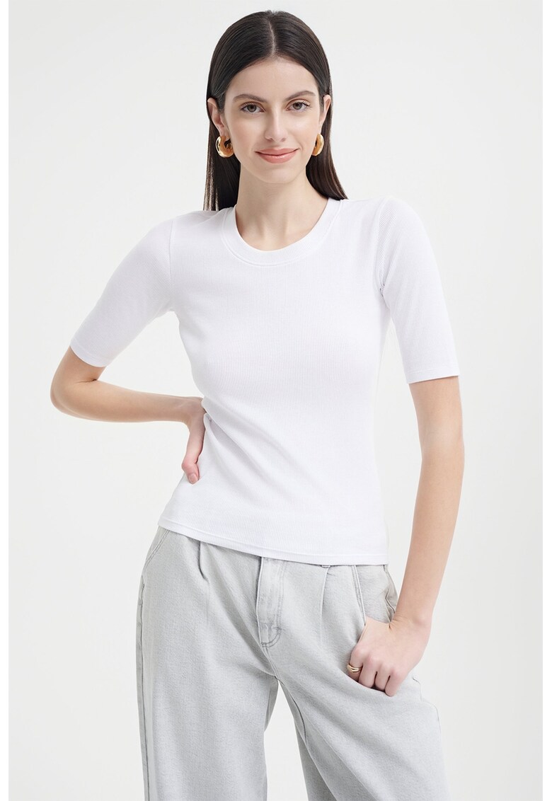 Bluza cu decolteu rotund - Alb optic