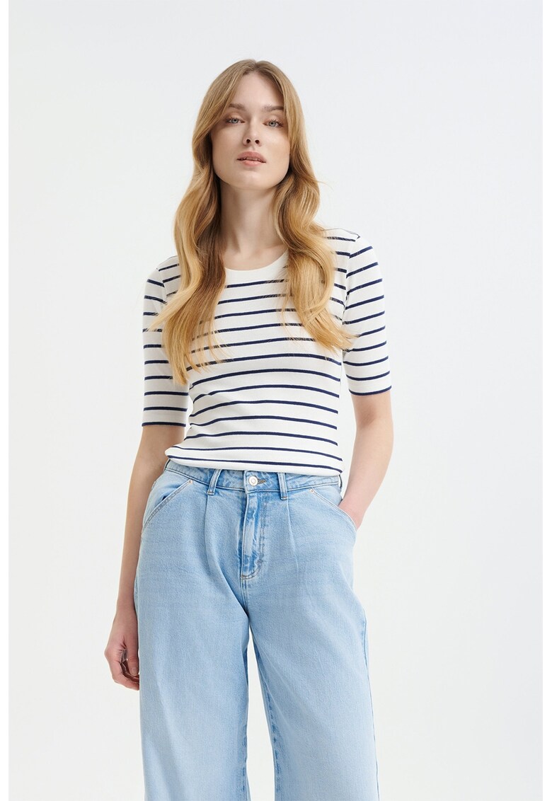 Bluza cu decolteu rotund - Alb/Negru