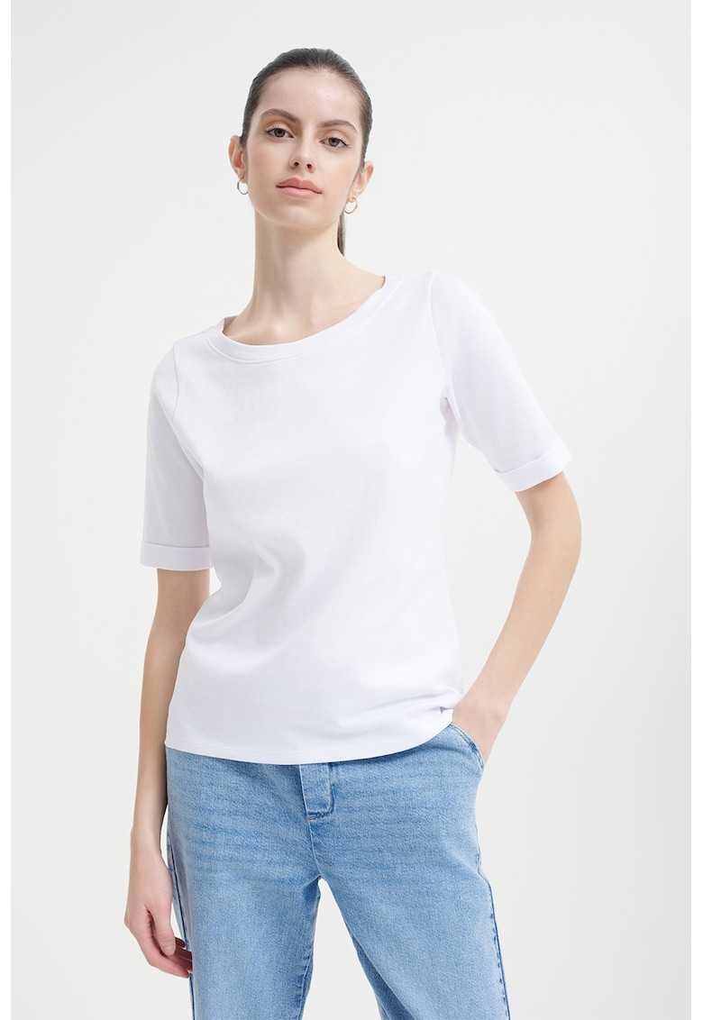Tricou lejer cu decolteu rotund - Alb optic