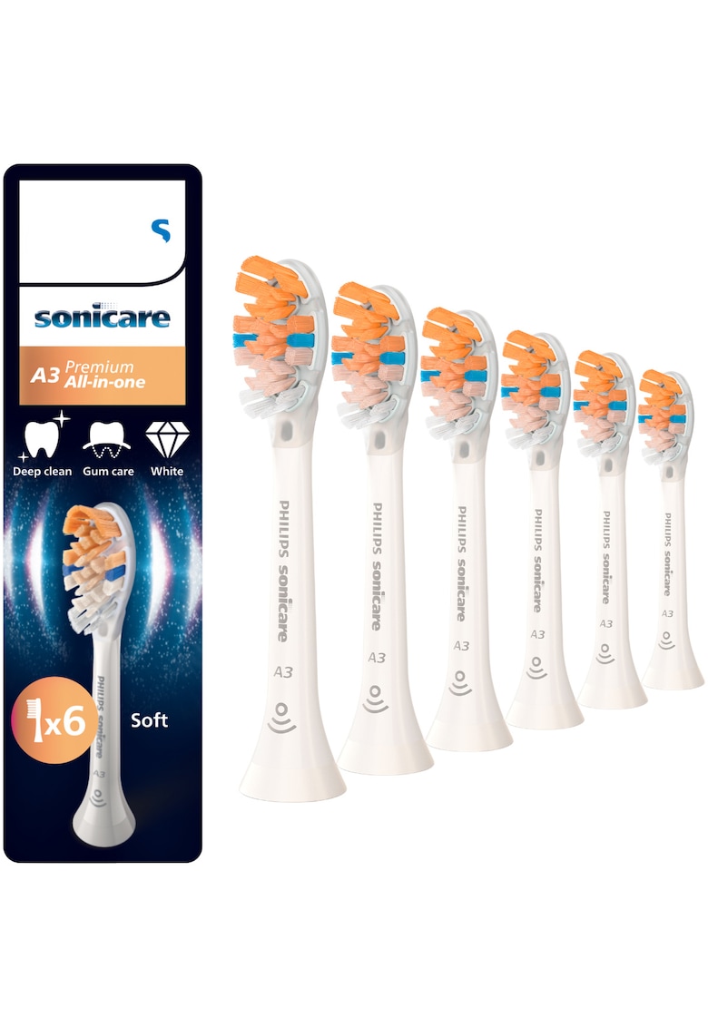 Rezerve A3 Premium All in One HX9096/87 - pachet de 6 capete de periere standard - sincronizarea modurilor BrushSync - Alb