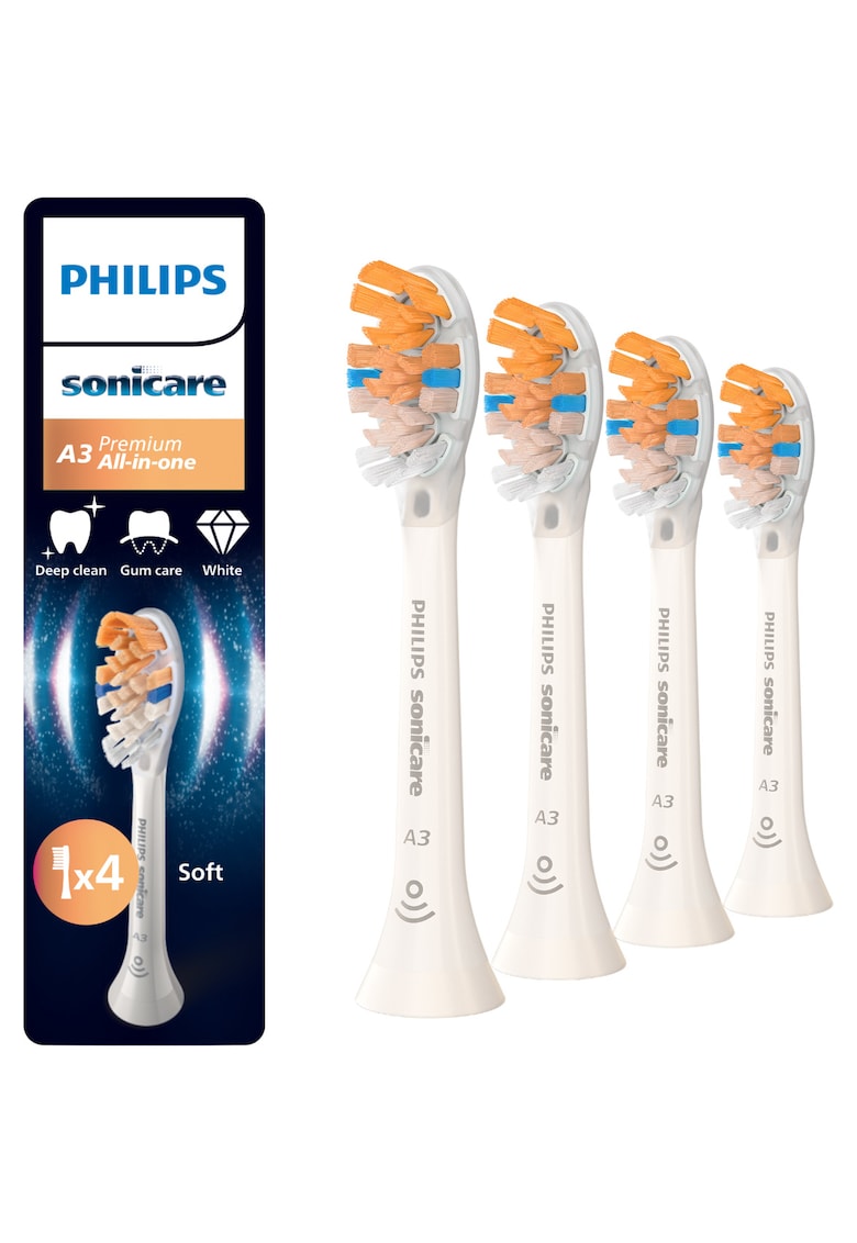 Rezerve A3 Premium All in One HX9094/87 - pachet de 4 capete de periere standard - sincronizarea modurilor BrushSync - Alb
