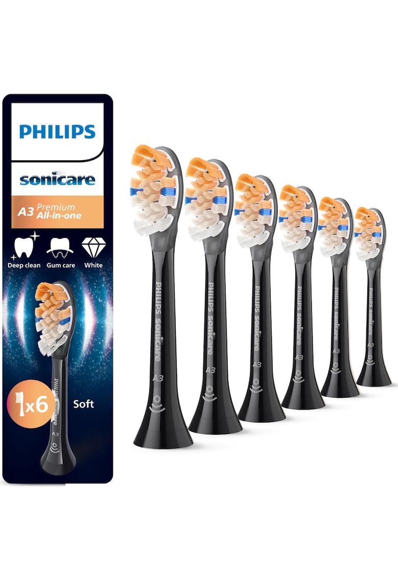 Rezerve A3 Premium All in One HX9096/88 - pachet de 6 capete de periere standard - sincronizarea modurilor BrushSync - Negru